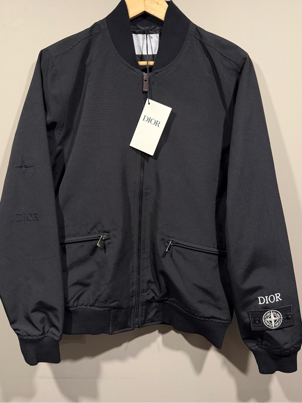 Dior x Stone Island Black Bomber Jacket with Embroidered Logos 1:1